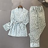 XQDY Frauen Pyjama Set Druckmuster Rayon Sleepwear Langarmhose Zwei Anzug (Color : C, Größe : L)