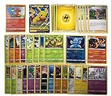 Pokemon Karten deutsch 50 Verschiedene Pokemon Karten + 1 V/GX/EX/VMAX + 1 Seltene - 1 Reverse Holo 1 zufällige Pikachu, Glumanda oder Evoli Originale aktuelle Sets + 1 Heartforcards® Toploader