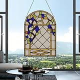 YOURANJU Buntglas-Fensterdekoration, Tiffany-Pflanzenstil, einfache Blume, rechteckig, Glasfensterscheibe, 40,6 x 27,9 cm, perfekter Fensterbehang, Einweihungsgeschenk (mit Kettenhaken)