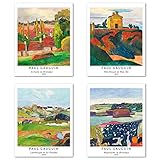 Berkin Arts Kunstdruck Ungerahmt Landschaft Bilder Set von 4, Poster Größe: 20x25 cm Premium Kunstpapier Wanddeko Stilvolles Bunt ländliche Landschaft Passenden BüroDeko Paul Gaug