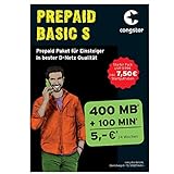 congstar Prepaid BASIC S Sim-Karte ohne Vertrag I Prepaid-Paket in D-Netz Qualität für Einsteiger I 750 MB LTE mit 25 Mbit/s I 100 Freiminuten in alle dt. Netze & 9 Cent pro SMS/Min I EU-Roaming inkl.