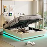 fortuna Lai Bett mit Bettkasten, 160 x 200 cm mit Lattenrost, gepolstertes Bett mit Stauraum, Kopfteil mit USB-Anschluss Typ C, LED-Licht, Doppelbett mit Lattenrost (160 x 200 cm)