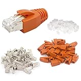 VCE RJ45 Stecker CAT7 CAT6A, 10X Netzwerkstecker POE, Lan Stecker für Verlegekabel, Installationskabel 10GBit Geschirmt mit Einfädelhilfe und Knick