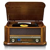Classic Phono by Lenco Retro Plattenspieler TCD-2550 - Stereoanlage mit Radio CD-Player - Kassettenspieler - 33,45 und 78 RPM - Direktaufnahme von CD, LP und Kassette - 2 x 4,5 Watt RMS, Holz