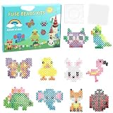 10mm Bügelperlen Set, 1000 Stück XL Steckperlen mit 10 Farben und Steckplatte, 10 Tiere Muster, Kreatives Basteln für Kinder ab 3 Jahren, mit Bügelpapier, Geschenk für Geburtstag und W