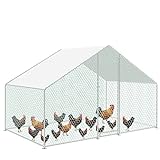 Izrielar XL Hühnerstall Freilaufgehege mit Sicherheitsschloss und Wasserdichtes PE-Farbtuch, Viel Platz für Hühner, Kaninchen und weitere Kleintiere, Stabilem Stahlrahmen, 3x2x2m