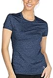 icyzone Sport T-Shirt Damen Kurzarm Laufshirt - Atmungsaktive Fitness Gym Shirt Schnell Trockened Funktionsshirt (XL, Royalblau)