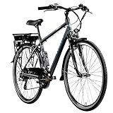 ZÜNDAPP Green 7.7 Trekking E-Bike für Damen und Herren ab 155 cm mit StVZO Licht Federgabel 28 Zoll Pedelec Trekkingrad Touren Elektrofahrrad (grau/blau mit Faltschloss, 48 cm)
