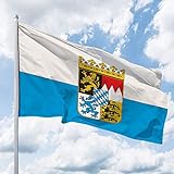 Deitert Bundesland-Flagge Bayern – 150x100 cm Bayern-Flagge mit Wappen (Streifen), Hissfahne aus reißfestem Polyester, Bayern-Fahne mit Doppelsicherheitsnaht gesäumt