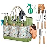Grenebo Gartenwerkzeug Set,9 Stück Garten Werkzeug mit Gartengeräte Organizer Handtasche, Stabil Gartengeräte Set, Ideale Gartengeschenke für Frauen für Gartenliebhaber geeig