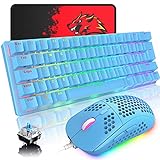 Kabelgebundene Gaming-Tastatur mit Chroma RGB-Hintergrundbeleuchtung, mechanische Tastatur mit 61 Tasten, Typ-C RGB Gaming-Maus, 6400 DPI für PC-Gamer (blau/blauer Schalter)
