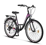 Chillaxx Bike Strada Premium City Bike in 26 und 28 Zoll - Fahrrad für Mädchen, Jungen, Herren und Damen - 21 Gang-Schaltung - Hollandfahrrad Citybike (26 Zoll, Schwarz V-Bremse)