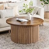 Tribesigns 80 cm runder Couchtisch, Bauernhaus-Couchtisch mit Metallsockel, moderner Holzakzent-Mitteltisch, Sofa, Beistelltisch für Wohnzimmer, Heimbüro, Holzmaserung, Furnierp