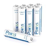 POWXS AAA Batterien wiederaufladbar, Micro AAA Akku, 1,200 Ladezyklens, geringe Selbstentladung 1,2V NI-MH AAA Akku 8 Stück