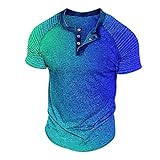 Rosennie Sport Shirt Männer Herren Hemd Kurzarm Tshirt Männer Stehkragen 3D Druck Knopfleiste Tactical Shirts Gerippt Sommer T Shirt Grüne Poloshirts (Blau, M)