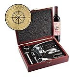 AMAVEL Sommelier Set mit 10 Wein-Accessoires, Geschenkbox aus Holz mit Plakette und Personalisierter Kompass-Gravur, Geschenkidee für Weinliebhaber