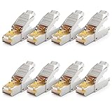 deleyCON 8x CAT 7 Netzwerkstecker Stecker RJ45 Werkzeuglos Geschirmt 10 Gbit/s 600 MHz Netzwerk Stecker für Starre Verlegekabel Rohkabel Steckverbinder RJ45 Ethernet LAN DSL Patchkab