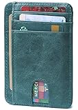 Schlanke Brieftasche für Männer und Frauen, minimalistisch, dünne Vordertasche, echtes Leder, Kreditkartenetui mit RFID-Blockierung, für Arbeit und Reisen, Crazy-Horse Lake Blue, Small