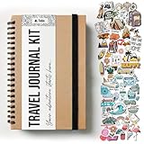 Reisetagebuch A5 Kraft - Fotoalbum zum Einkleben, Scrapbook, Bullet Journal & Reise Gadgets - 150+ Sticker, Elastikband, Innentasche/spiralbuch a5, fotobuch zum einkleben, travel gadgets, ringbuch a5