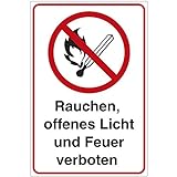 Schild Rauchen, offenes Licht und Feuer verboten. aus PVC Hartschaum 300x200 mm - 3 mm stark