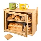 Brotkasten Bambus Brotbehälter 2-Lagiger Brotbox Brotkästen , Visualisiert für Brot, Röstbrot, 40x31x20(LxBxH)cm, Natur Bambus