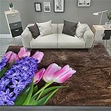 Rug Carpet Teppich Kinderzimmer Maedchen Anti-Rutsch-Matte für Teppichboden, lila, rosa, Blumenmuster, für Erwachsene 80X120CM Outdoor Couchtisch
