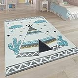 Paco Home Kinder-Teppich, Kinderzimmer Pastell Farben, Indianer-Zelt Motiv 3-D, in Cream Grau, Grösse:120x170 cm