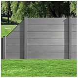 HORI WPC-Zaun XXL l Sichtschutz-Zaun, Steckzaun, Gartenzaun Komplettset l beidseitig glatt I 1x Schräg + 1x Pfosten klein I zum einbetonieren I