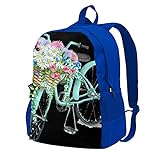 Fahrrad-Rucksack mit Blumendruck, Geschenk für Männer und Frauen, Wanderrucksack, Schultasche, blau, One size