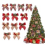 12 Stück Weihnachtsschleifen, Weihnachten Schleifen Deko Weihnachtsbaum Schleifen Rot Schleifen für Urlaub Party Dekoration für Weihnachtsbaum