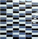 1qm Glas Mosaik Fliesen Matte in Ziegelstein Format Schwarz, Blaugrau und Türkis Weiß (MT0015 m2)