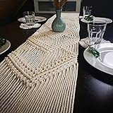 Lacanda Boho Deko Makramee Tischläufer | Tischdecke | Läufer Beige 200 x 30 cm ideal für Esstisch, Couchtisch, Hochzeit UVM.