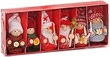 Brubaker 6-teiliges Set Weihnachtswichtel aus Holz und Strick - Baumanhänger Weihnachtsanhänger - 8 cm in Geschenkbox Rot