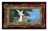 Made in Italy Barock Gemälde Bild mit Rahmen Repro Antik Look Schutzengel Engel Zwei Kinder am Felsen 96x57cm (Gold)