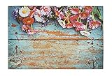 Bavaria Home Style Collection – Gummi Fußmatte, rutschfest und waschbar | 40 x 60 cm | Motiv: Blumen Holzoptik