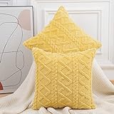 Madizz 2er Set Sanft Kurze Wolle Fleece Dekorativ Zierkissenbezüge Luxus Stil Kissenbezug für Sofa für Schlafzimmer Gelb 40x40 cm Quadrat