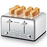 Toaster 4 Slice, Geek Chef Stainless Steel Extra-Wide Slot Toaster with Dual Control Panels of Bagel/Defrost/Cancel Functi.