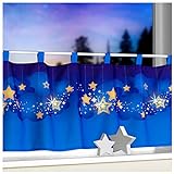 heimtexland Scheibengardine mit LED Sternenhimmel 45 x 120 cm mit Schlaufen Kindergardine Bistrogardine Sterne beleuchtet Weihnachten Deko ÖKOTEX Gardine Typ496