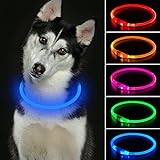 LED Hundehalsband Hunde Halsbänder USB Wiederaufladbar LED Leuchthalsband Längenverstellbarer Haustier Sicherheit Kragen - 3 Modus für Hunde und Katzen