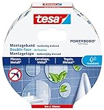 tesa Powerbond Montageband für Fliesen & Metall, feuchtraumbeständig, mit bis zu 10 kg Haltekraft pro Meter - doppelseitiges Montageklebeband für glatte Oberflächen - 5 m x 19 mm