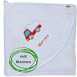 Smithy Kapuzenhandtuch personalisiert | 100x100 cm | Premium Baumwolle | mit Namen Bestickt | Baby & Kinder (hellblau)