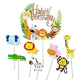 YOUYIKE 36 Stück Cupcake Toppers, Tier Cake Topper, Zoo/Dschungel Themed Kuchendeckel, Kuchendeko Tiere Enthält 1 Happy Birthday Banner, für Kinder Dusche Baby Party Geburtstag (A-36)