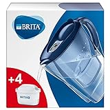 BRITA Wasserfilter Marella blau inkl. 4 MAXTRA+ Filterkartuschen – BRITA Filter Vorteilspaket zur Reduzierung von Kalk, Chlor, Blei, Kupfer & geschmacksstörenden Stoffen im Wasser