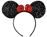 (Glitter Ears) Glitzernden Schimmernde Schwarz Rot Bow Minnie Mouse Ohren Disney Kostümfest Ohr-Stirnband