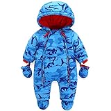 Baby Winter Overall Mit Kapuze Jungen Schneeanzüge mit Handschuhen und Füßlinge Warm Kleidungsset 9-12 Monate
