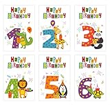 6 schöne Geburtstagskarten für Kinder im Set mit Umschlag. 1 2 3 4 5 6 Jahre