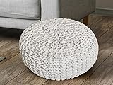 casamia Pouf Ø 55 cm Strickhocker Sitzpouf Sitzpuff Bodenkissen Grobstrick-Optik extrahoch Höhe 37 cm Farbe weiß