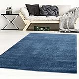 Taracarpet Kurzflor-Designer Uni Teppich extra weich fürs Wohnzimmer, Schlafzimmer, Esszimmer oder Kinderzimmer Gala dunkel-blau 160x230 cm