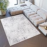 TAPISO Sky Teppich Kurzflor Modern Grau Creme Karo Streifen Design Meliert Wohnzimmer Schlafzimmer 3D Effekt ÖKOTEX 200 x 300