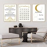 Ramadan Islamischer Posterdruck Kalender Mubarak Fasten Duas Suhoor Iftar Zeit Eid Wand Muslimische Leinwand Malerei Raumdekoration (70x90cm)X3 Rahmenlos